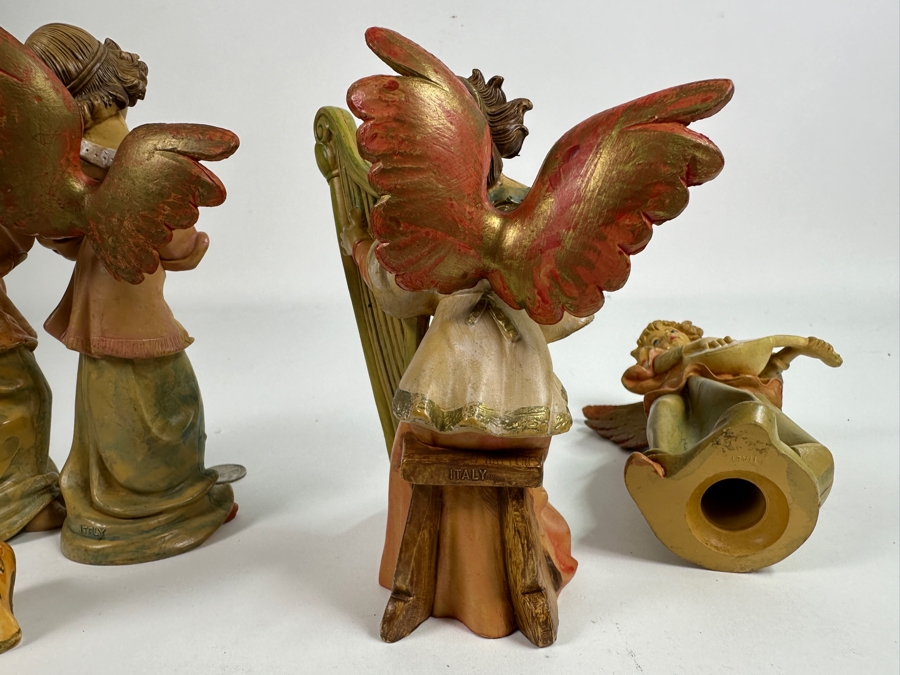 Set Of Five Hand Painted Polychrome Resin Italian Angels Figurines 4.5H To 7.5H [Photo 12]
