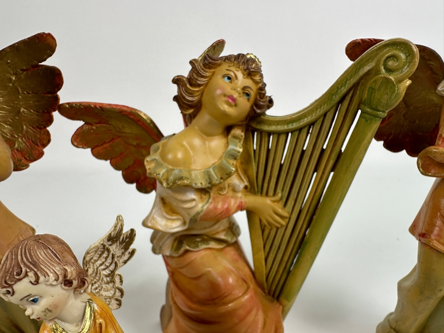 Set Of Five Hand Painted Polychrome Resin Italian Angels Figurines 4.5H To 7.5H [Photo 6]