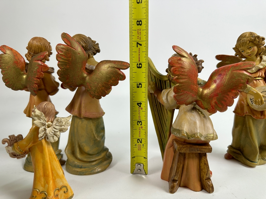 Set Of Five Hand Painted Polychrome Resin Italian Angels Figurines 4.5H To 7.5H [Photo 14]