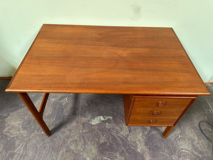Vintage Mid-Century Danish Modern Teak Desk (Note That The Left Legs Have Hairline Cracks And Needs Repair - See Photos) 45W X 29.5D X 28H [Photo 7]