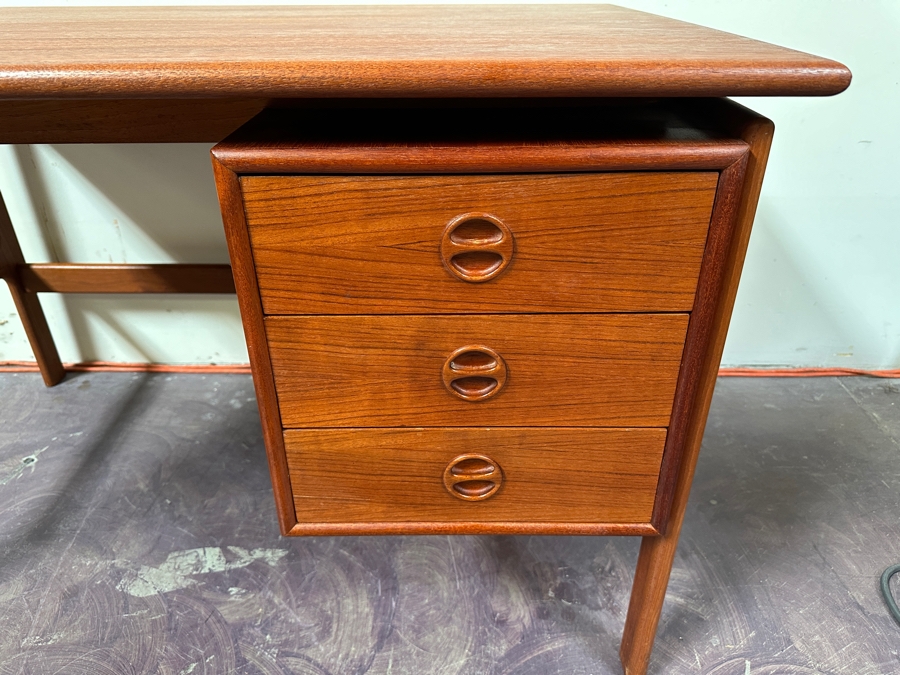 Vintage Mid-Century Danish Modern Teak Desk (Note That The Left Legs Have Hairline Cracks And Needs Repair - See Photos) 45W X 29.5D X 28H [Photo 3]