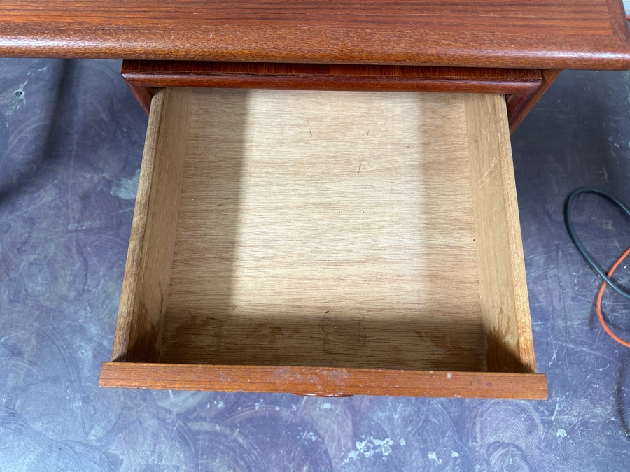 Vintage Mid-Century Danish Modern Teak Desk (Note That The Left Legs Have Hairline Cracks And Needs Repair - See Photos) 45W X 29.5D X 28H [Photo 5]