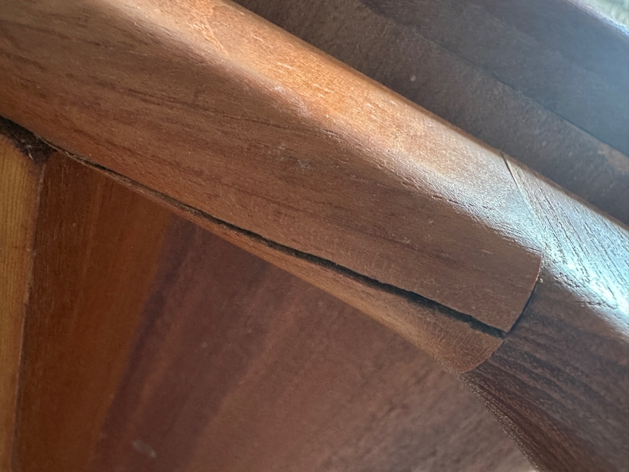 Vintage Mid-Century Danish Modern Teak Desk (Note That The Left Legs Have Hairline Cracks And Needs Repair - See Photos) 45W X 29.5D X 28H [Photo 11]