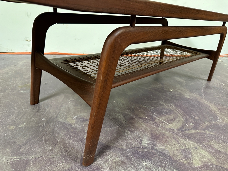 1960s Mid-Century Louis van Teeffelen Danish Modern Teak 2-Level Coffee Table With Woven Rope Lower Level 59W X 19D X 17H [Photo 7]