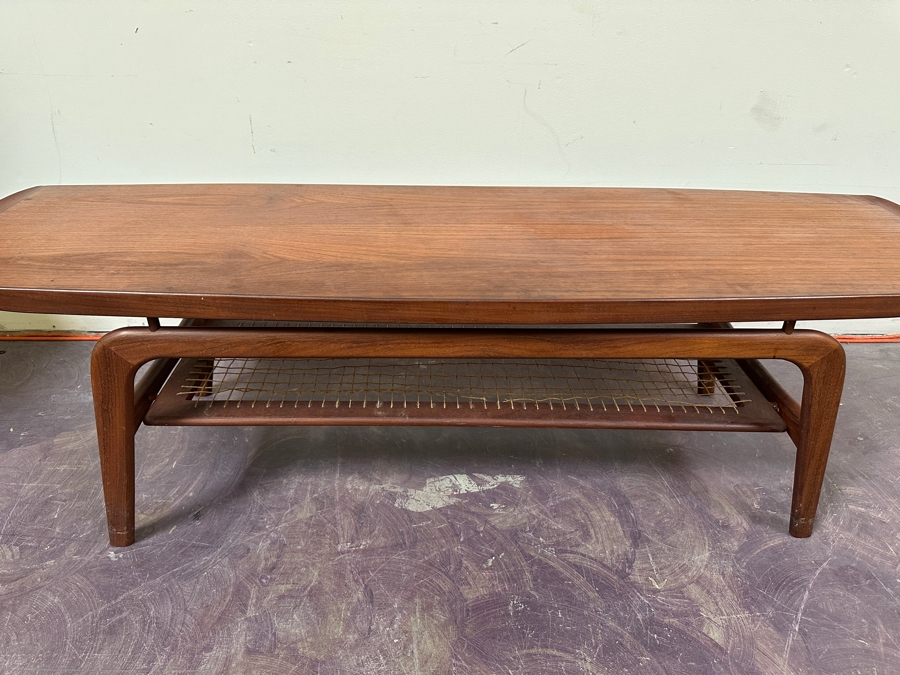1960s Mid-Century Louis van Teeffelen Danish Modern Teak 2-Level Coffee Table With Woven Rope Lower Level 59W X 19D X 17H [Photo 3]