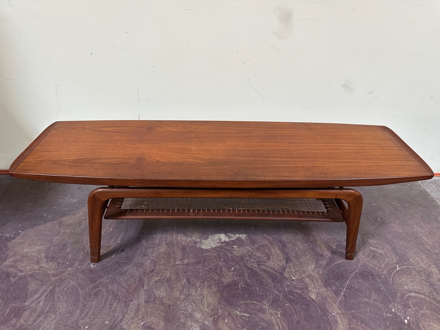 1960s Mid-Century Louis van Teeffelen Danish Modern Teak 2-Level Coffee Table With Woven Rope Lower Level 59W X 19D X 17H [Photo 4]