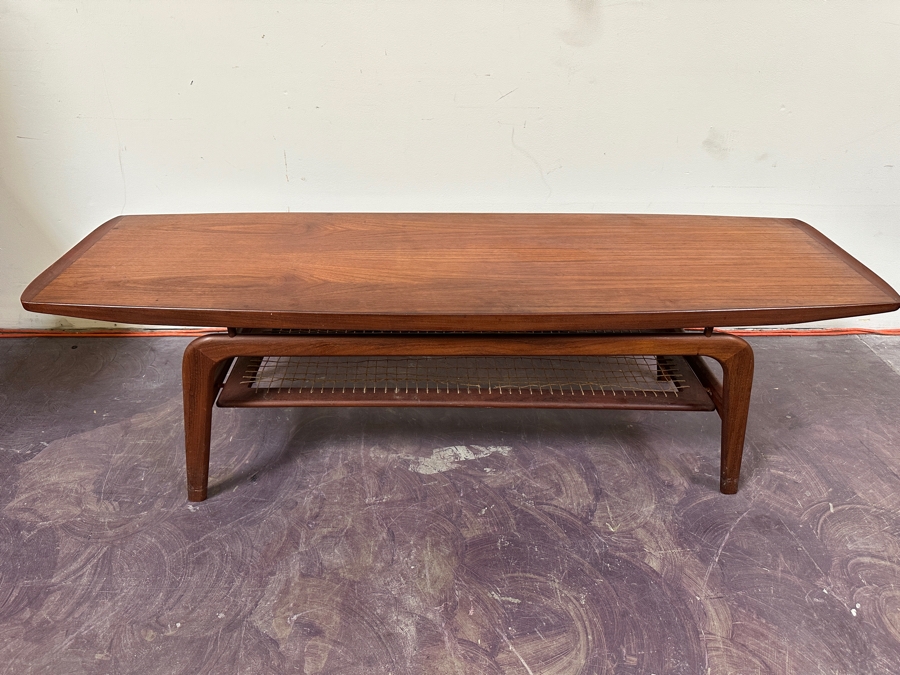1960s Mid-Century Louis van Teeffelen Danish Modern Teak 2-Level Coffee Table With Woven Rope Lower Level 59W X 19D X 17H [Photo 2]