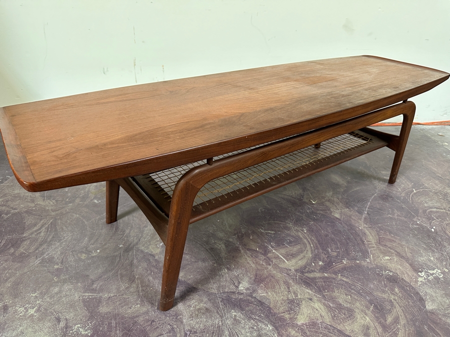 1960s Mid-Century Louis van Teeffelen Danish Modern Teak 2-Level Coffee Table With Woven Rope Lower Level 59W X 19D X 17H [Photo 6]