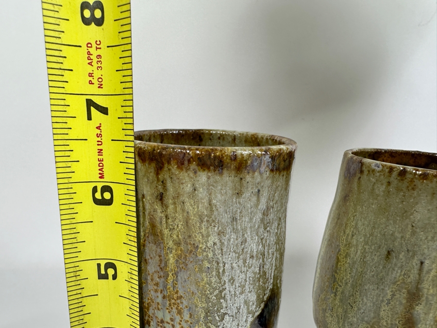 Large Signed Mid-Century Modern Art Pottery Wine Dispenser 28'H X 11'W With Three Matching Stemware Cups 6.5'H [Photo 22]