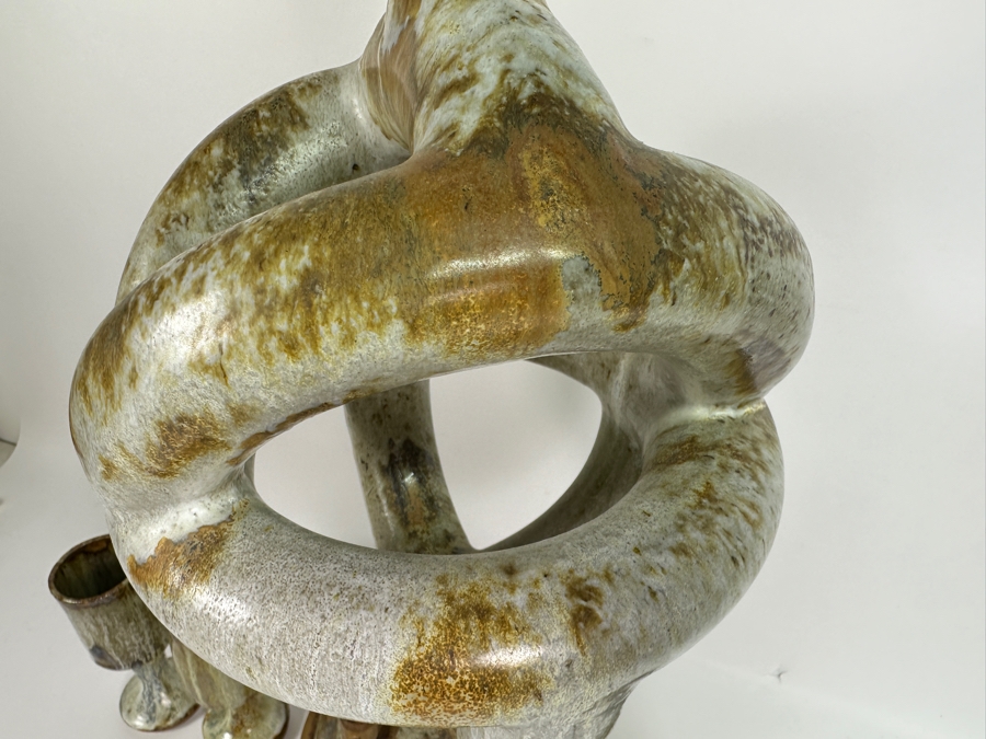 Large Signed Mid-Century Modern Art Pottery Wine Dispenser 28'H X 11'W With Three Matching Stemware Cups 6.5'H [Photo 7]