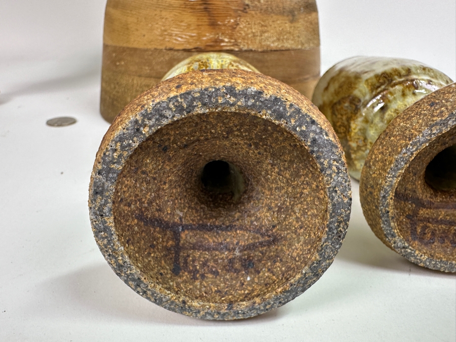 Large Signed Mid-Century Modern Art Pottery Wine Dispenser 28'H X 11'W With Three Matching Stemware Cups 6.5'H [Photo 15]