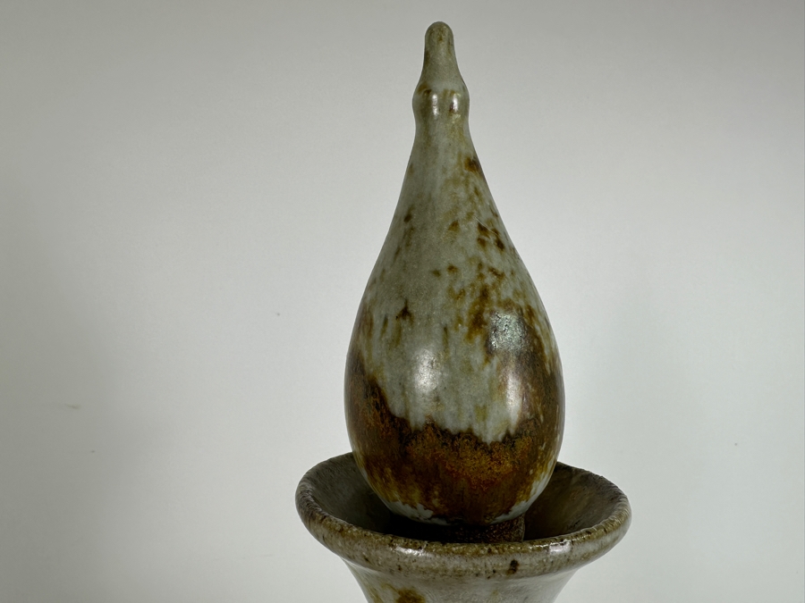 Large Signed Mid-Century Modern Art Pottery Wine Dispenser 28'H X 11'W With Three Matching Stemware Cups 6.5'H [Photo 4]