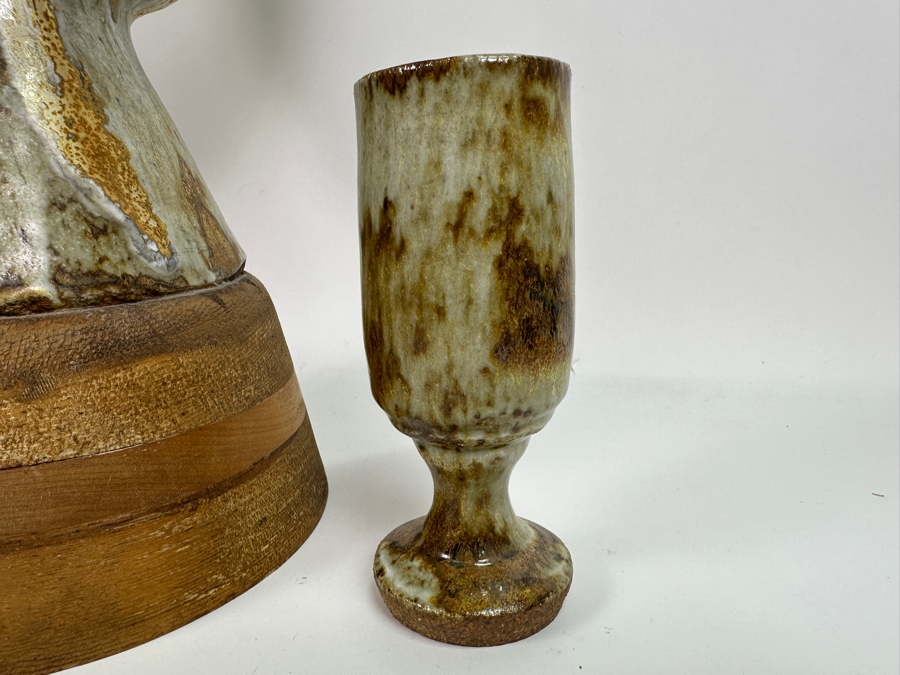 Large Signed Mid-Century Modern Art Pottery Wine Dispenser 28'H X 11'W With Three Matching Stemware Cups 6.5'H [Photo 13]