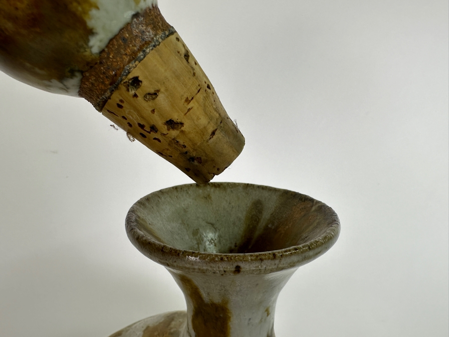 Large Signed Mid-Century Modern Art Pottery Wine Dispenser 28'H X 11'W With Three Matching Stemware Cups 6.5'H [Photo 5]