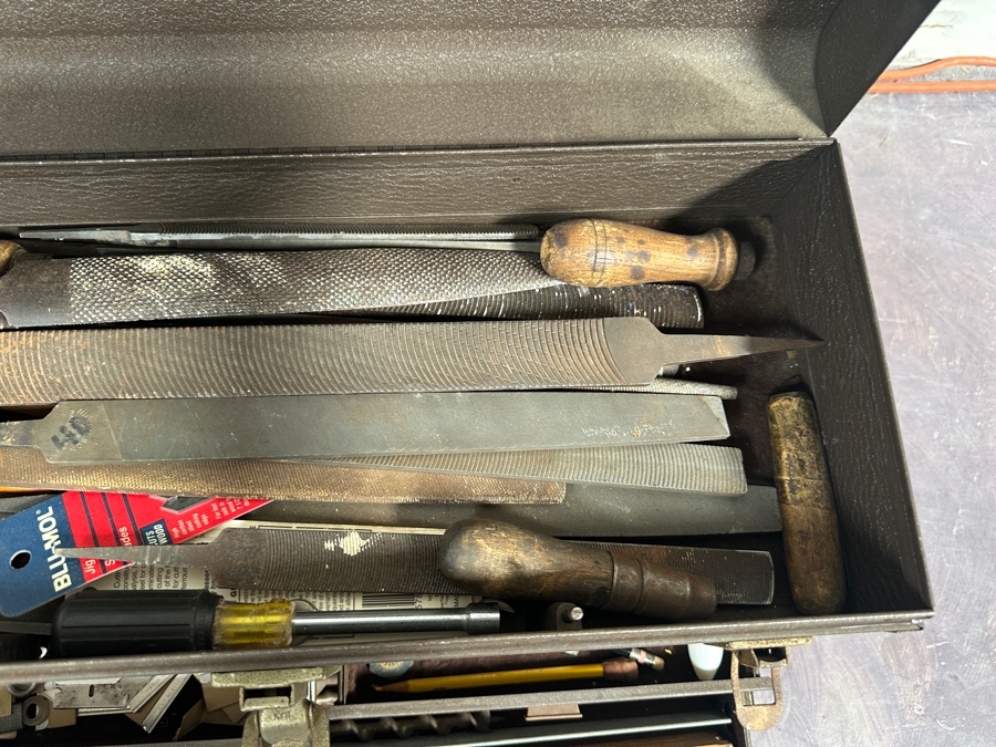 Vintage Kennedy Kits Metal Toolbox Style No. 520 With Various Tools Including Files And Drill Bits 20W X 8D X 13H [Photo 5]