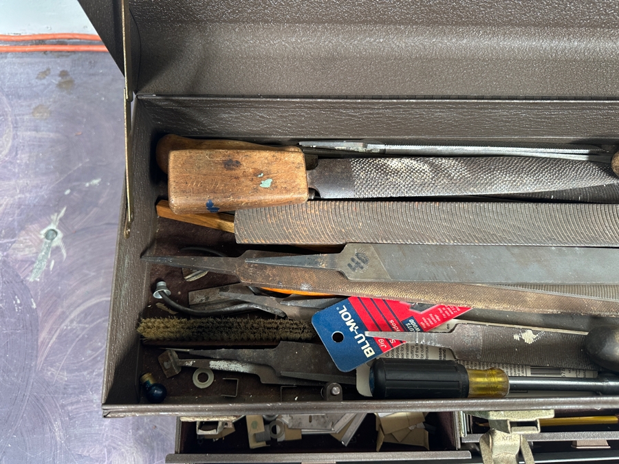 Vintage Kennedy Kits Metal Toolbox Style No. 520 With Various Tools Including Files And Drill Bits 20W X 8D X 13H [Photo 4]
