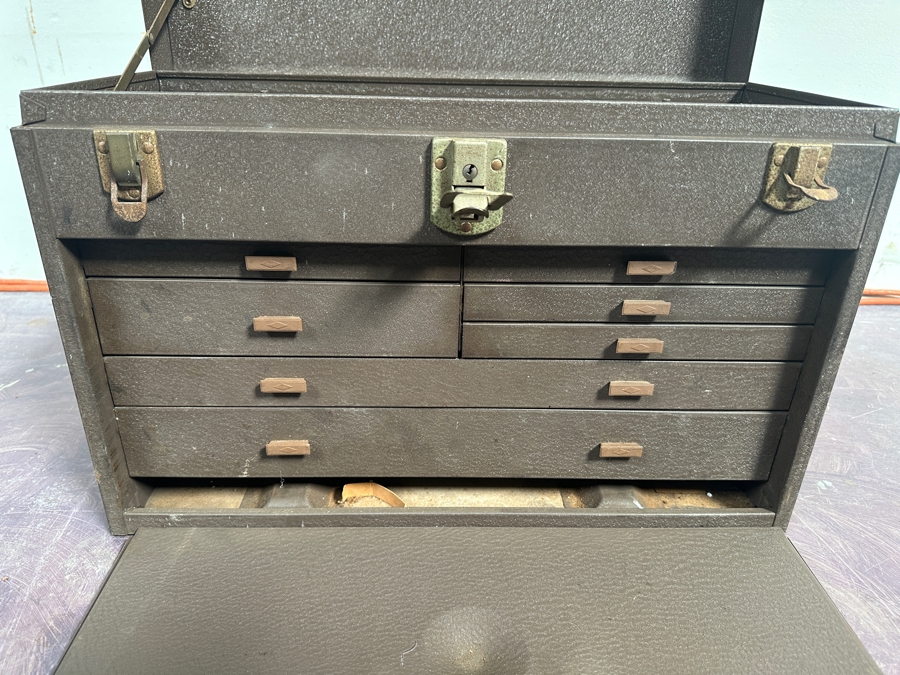 Vintage Kennedy Kits Metal Toolbox Style No. 520 With Various Tools Including Files And Drill Bits 20W X 8D X 13H [Photo 11]