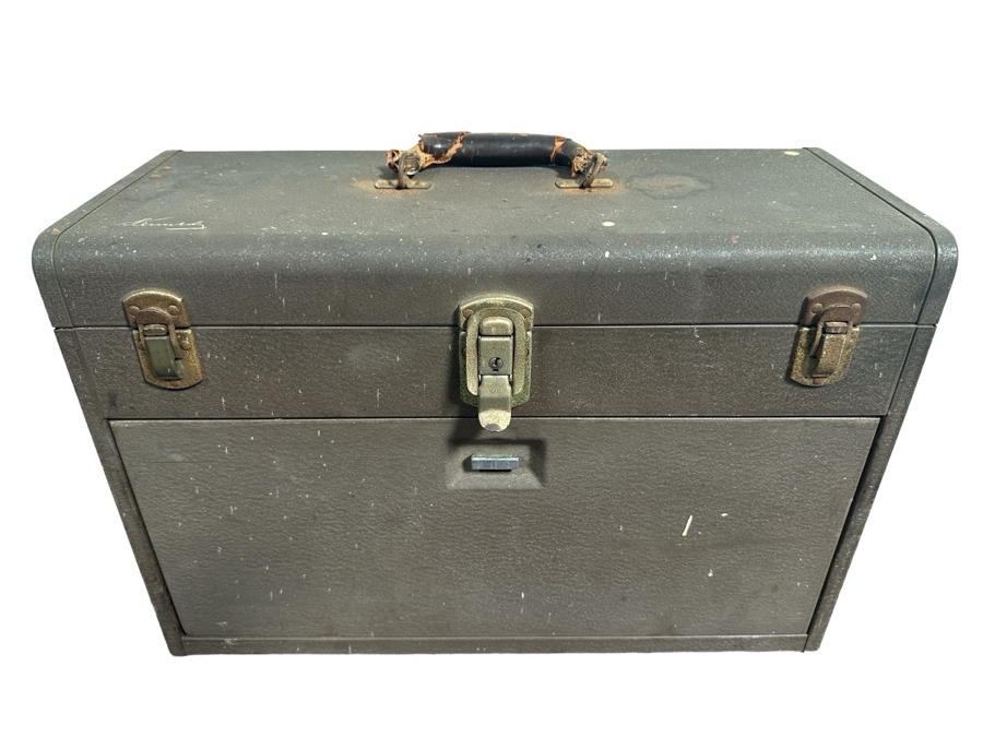 Vintage Kennedy Kits Metal Toolbox Style No. 520 With Various Tools Including Files And Drill Bits 20W X 8D X 13H [Photo 2]