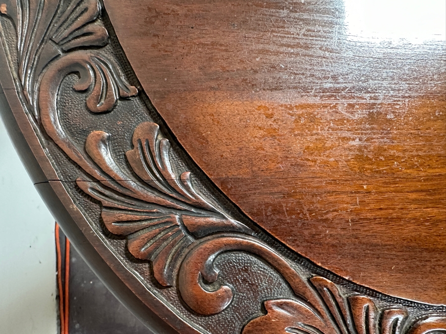 Vintage Carved Wooden Drop Leaf Table 33W X 27D X 28H [Photo 7]