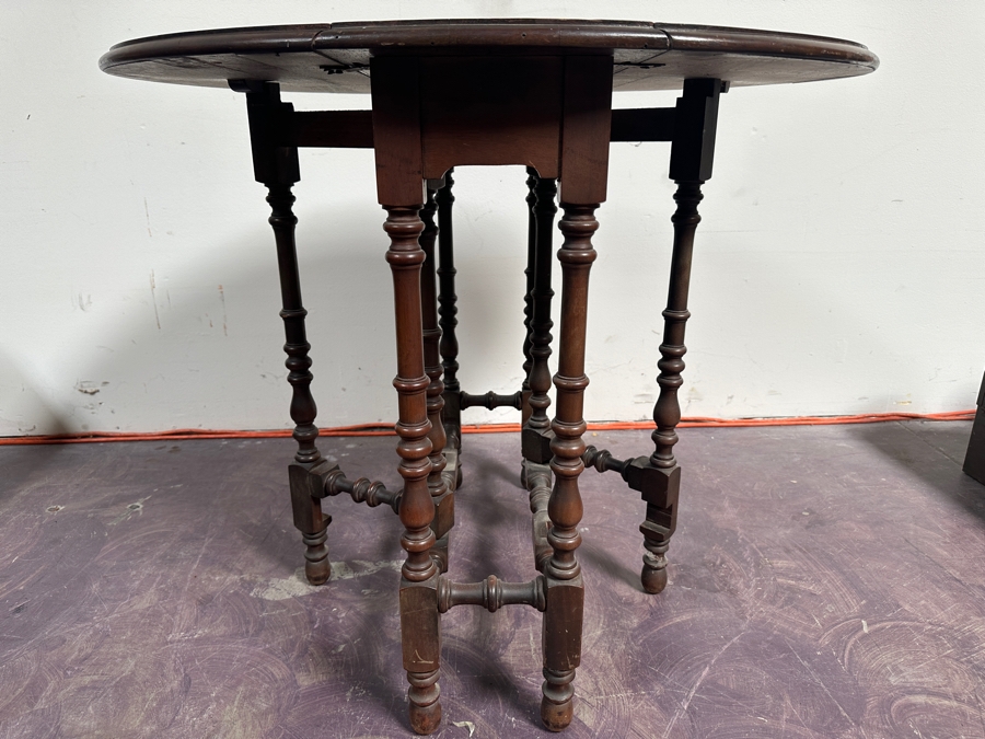 Vintage Carved Wooden Drop Leaf Table 33W X 27D X 28H [Photo 8]