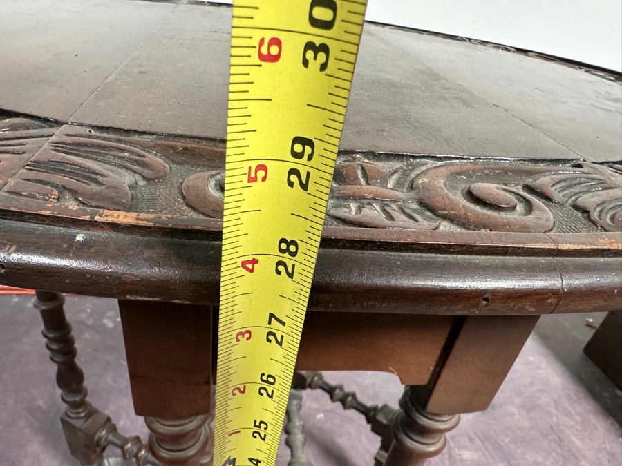 Vintage Carved Wooden Drop Leaf Table 33W X 27D X 28H [Photo 11]