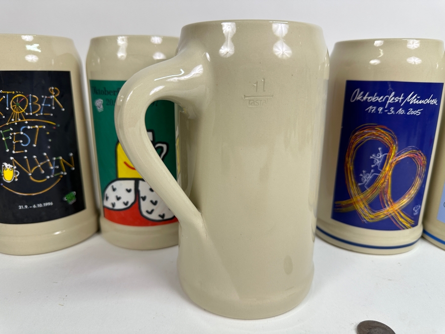 Collection Of Vintage German Oktoberfest Munchen 1L Ceramic Beer Mugs By Rastal 7.5H [Photo 6]
