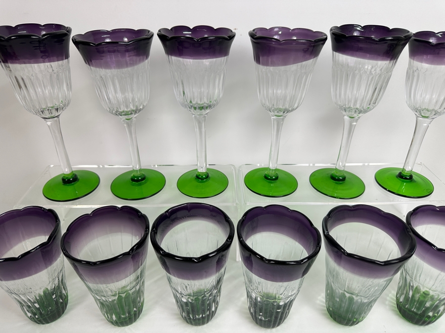 Anthropologie Saintpaulia (6) Hand Blown Tulip Wine Glasses and (6) Scalloped Highball Tumblers [Photo 5]