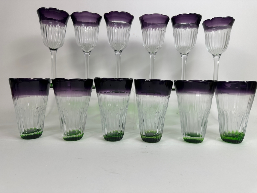 Anthropologie Saintpaulia (6) Hand Blown Tulip Wine Glasses and (6) Scalloped Highball Tumblers [Photo 3]