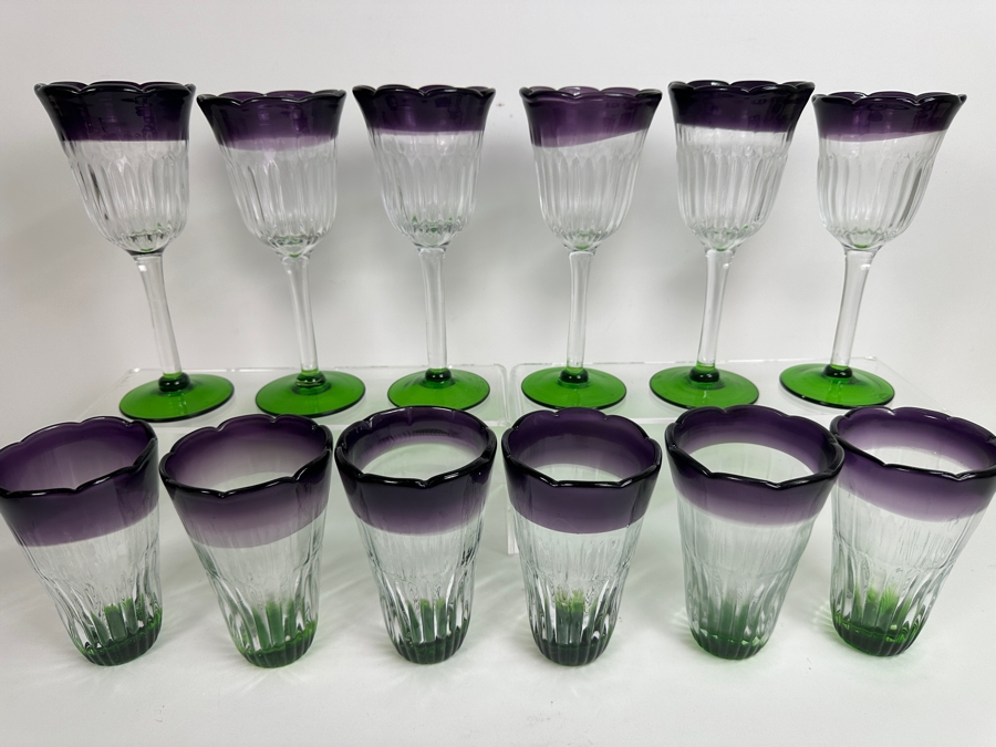 Anthropologie Saintpaulia (6) Hand Blown Tulip Wine Glasses and (6) Scalloped Highball Tumblers [Photo 2]