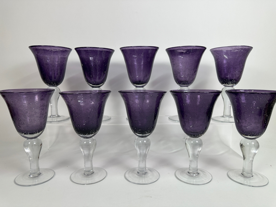 Artland Set of (10) Hand Blown Purple Glass Goblets 8'H [Photo 2]