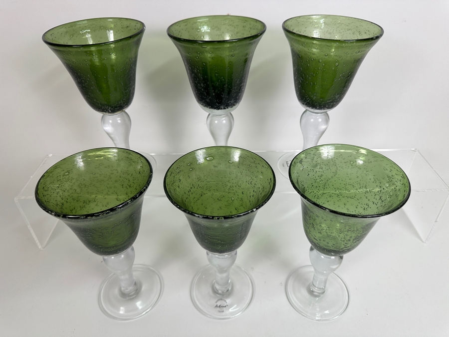Artland Set of (6) Hand Blown Green Glass Goblets 8'H [Photo 5]