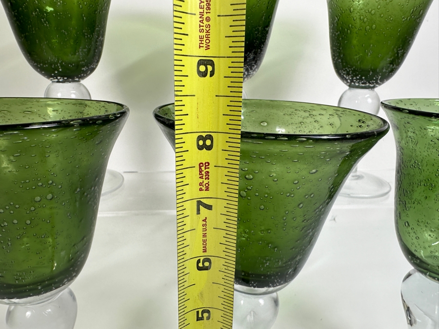 Artland Set of (6) Hand Blown Green Glass Goblets 8'H [Photo 6]
