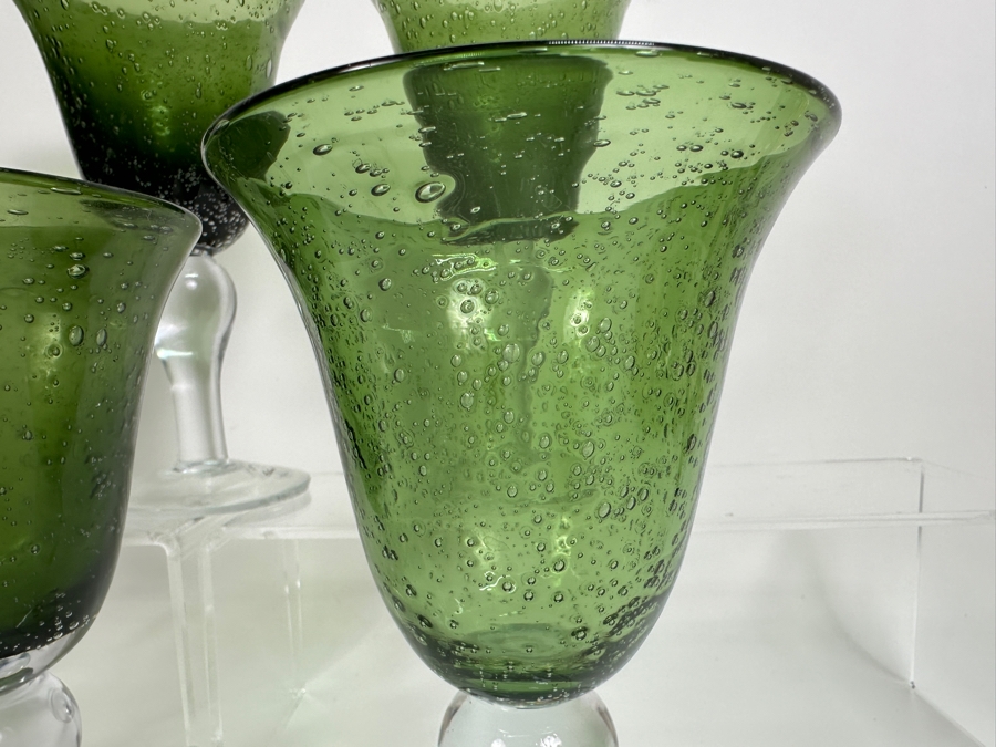 Artland Set of (6) Hand Blown Green Glass Goblets 8'H [Photo 4]