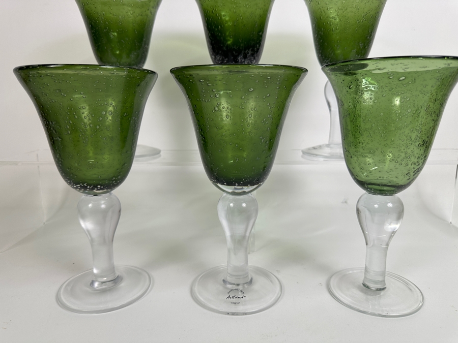 Artland Set of (6) Hand Blown Green Glass Goblets 8'H [Photo 3]