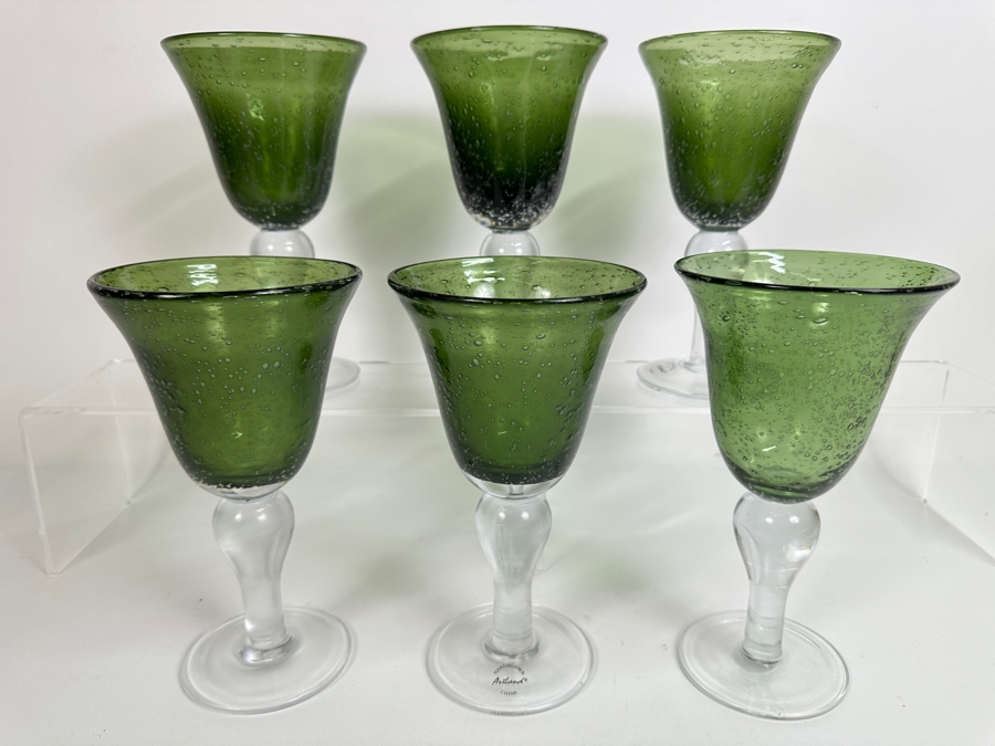 Artland Set of (6) Hand Blown Green Glass Goblets 8'H [Photo 2]