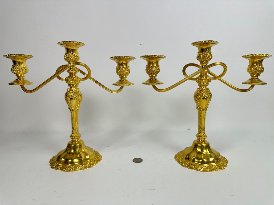 International Silver Co. Webster Wilcox Gold Plated Pair of Candelabra 11'W x 11'H [Photo 2]