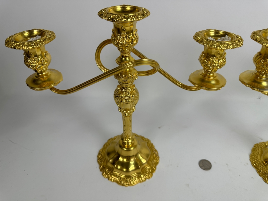 International Silver Co. Webster Wilcox Gold Plated Pair of Candelabra 11'W x 11'H [Photo 3]