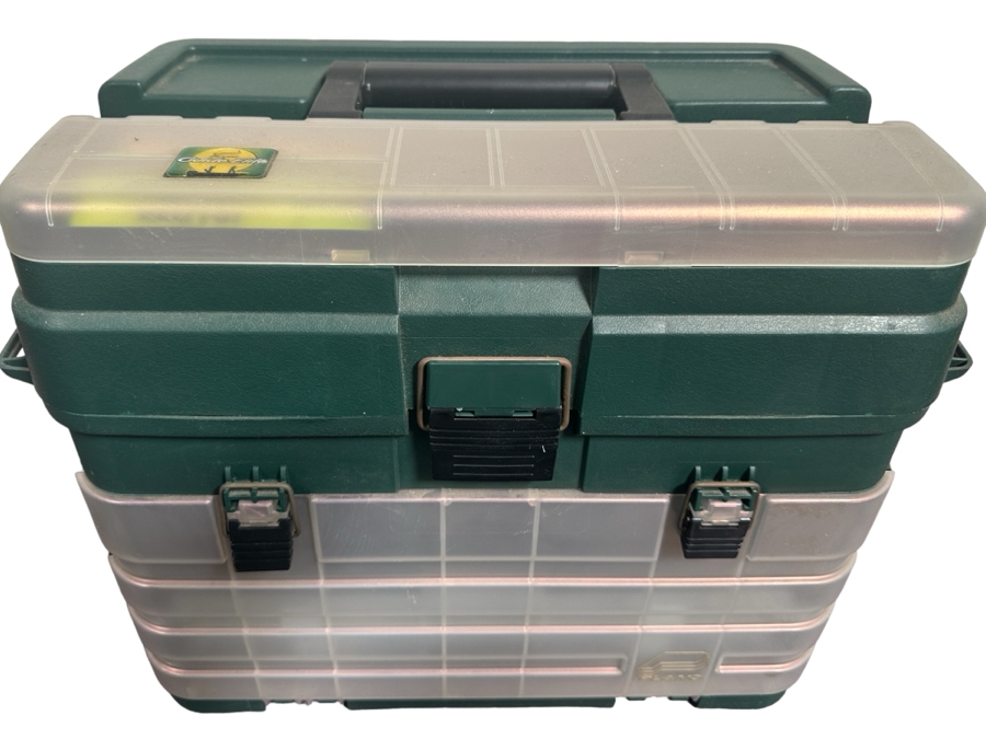 Plano Plastic Guide Elite Fishing Tackle Box Filled With Art Supplies Including Paint Brushes - See Photos [Photo 2]