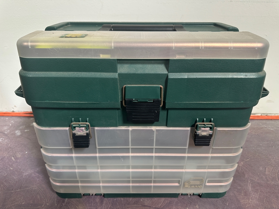 Plano Plastic Guide Elite Fishing Tackle Box Filled With Art Supplies Including Paint Brushes - See Photos [Photo 3]