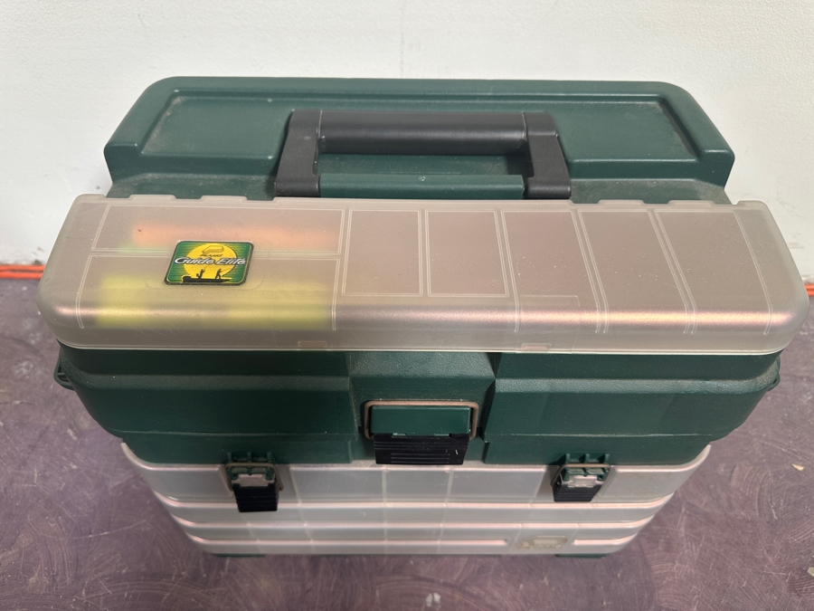 Plano Plastic Guide Elite Fishing Tackle Box Filled With Art Supplies Including Paint Brushes - See Photos [Photo 4]