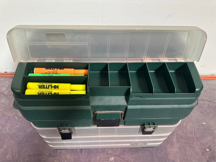 Plano Plastic Guide Elite Fishing Tackle Box Filled With Art Supplies Including Paint Brushes - See Photos [Photo 13]