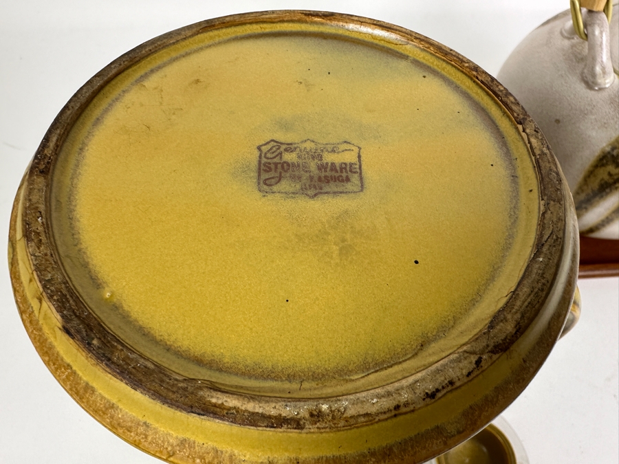 Just Added - Mid century Modern Japanese Koyo by Kasuga Stone Ware Coffee Pot and Glazed Ceramic Tea Pot on Karl Holmberg Teak Tray [Photo 5]