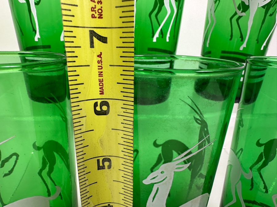 Just Added - (6) Vintage Mid-Century Modern Anchor Hocking Forest Green Gazelle Glasses 6.5H [Photo 3]
