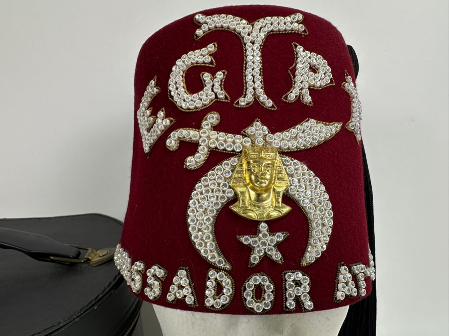 Just Added - Vintage Shriner's Jeweled Masonic Fez Hat 'EGYPT' By Harry M. Osers Co. Fine Handmade Fezzes, 50 Years Scottish Rite Pin, American Legion 40 Years Pin And Hat Box [Photo 3]
