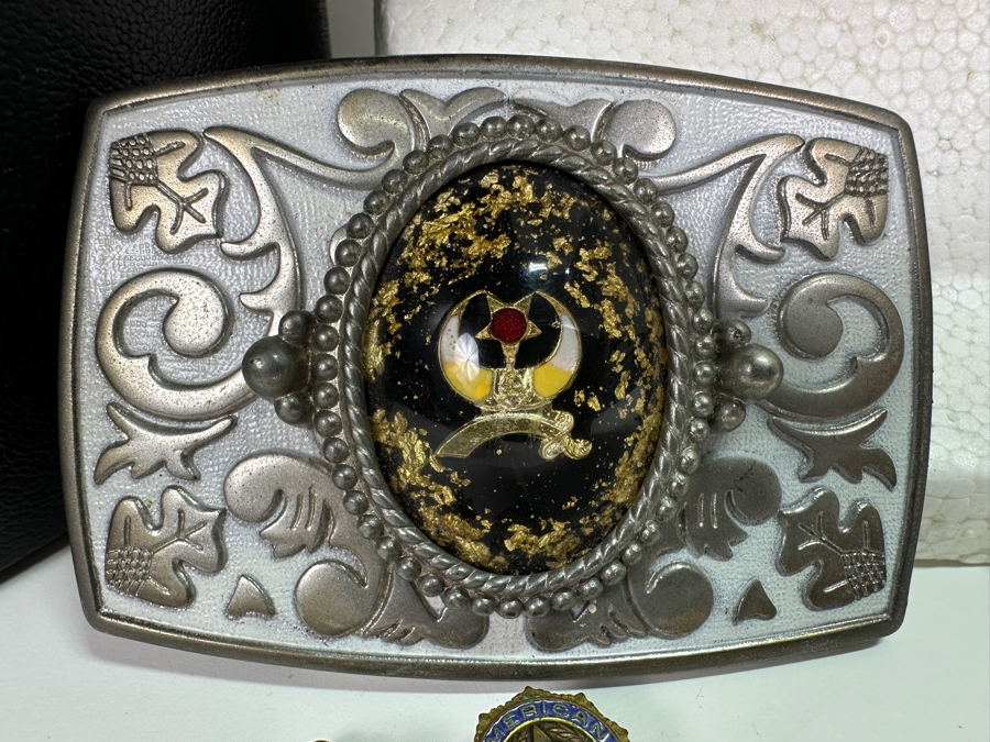 Just Added - Vintage Shriner's Jeweled Masonic Fez Hat 'EGYPT' By Harry M. Osers Co. Fine Handmade Fezzes, 50 Years Scottish Rite Pin, American Legion 40 Years Pin And Hat Box [Photo 7]