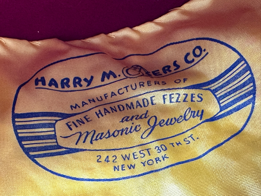 Just Added - Vintage Shriner's Jeweled Masonic Fez Hat 'EGYPT' By Harry M. Osers Co. Fine Handmade Fezzes, 50 Years Scottish Rite Pin, American Legion 40 Years Pin And Hat Box [Photo 14]