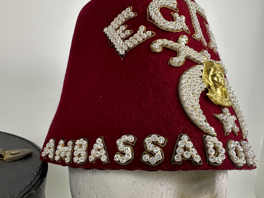 Just Added - Vintage Shriner's Jeweled Masonic Fez Hat 'EGYPT' By Harry M. Osers Co. Fine Handmade Fezzes, 50 Years Scottish Rite Pin, American Legion 40 Years Pin And Hat Box [Photo 4]