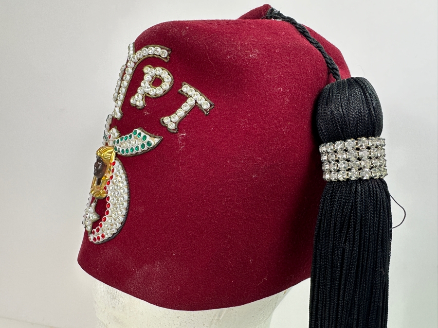 Just Added - Vintage Shriner's Jeweled Masonic Fez Hat 'EGYPT' By Harry M. Osers Co. Fine Handmade Fezzes [Photo 5]
