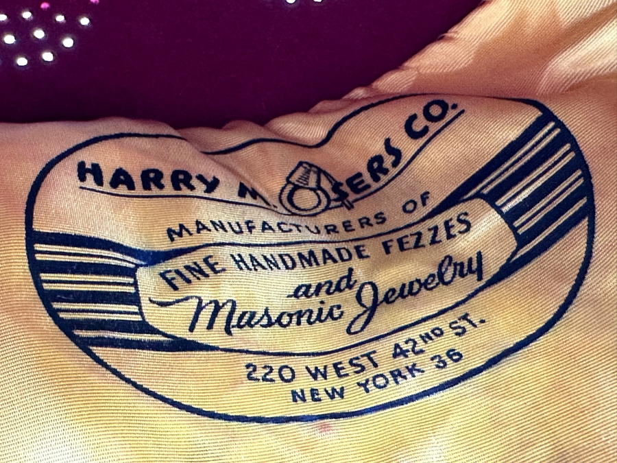 Just Added - Vintage Shriner's Jeweled Masonic Fez Hat 'EGYPT' By Harry M. Osers Co. Fine Handmade Fezzes [Photo 7]