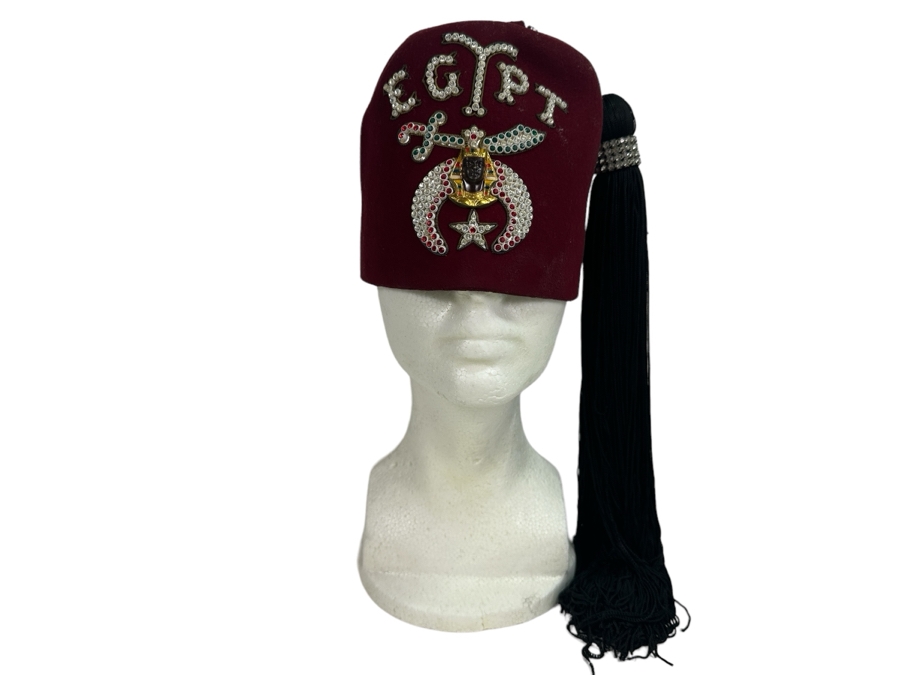 Just Added - Vintage Shriner's Jeweled Masonic Fez Hat 'EGYPT' By Harry M. Osers Co. Fine Handmade Fezzes [Photo 2]